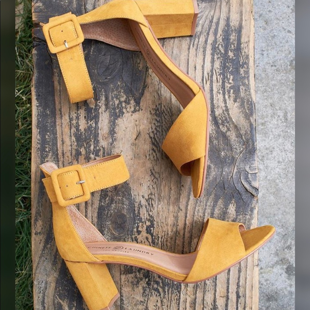 Mustard Oversized Buckle Ankle Strap Heel Sandal - Picture 3 of 7